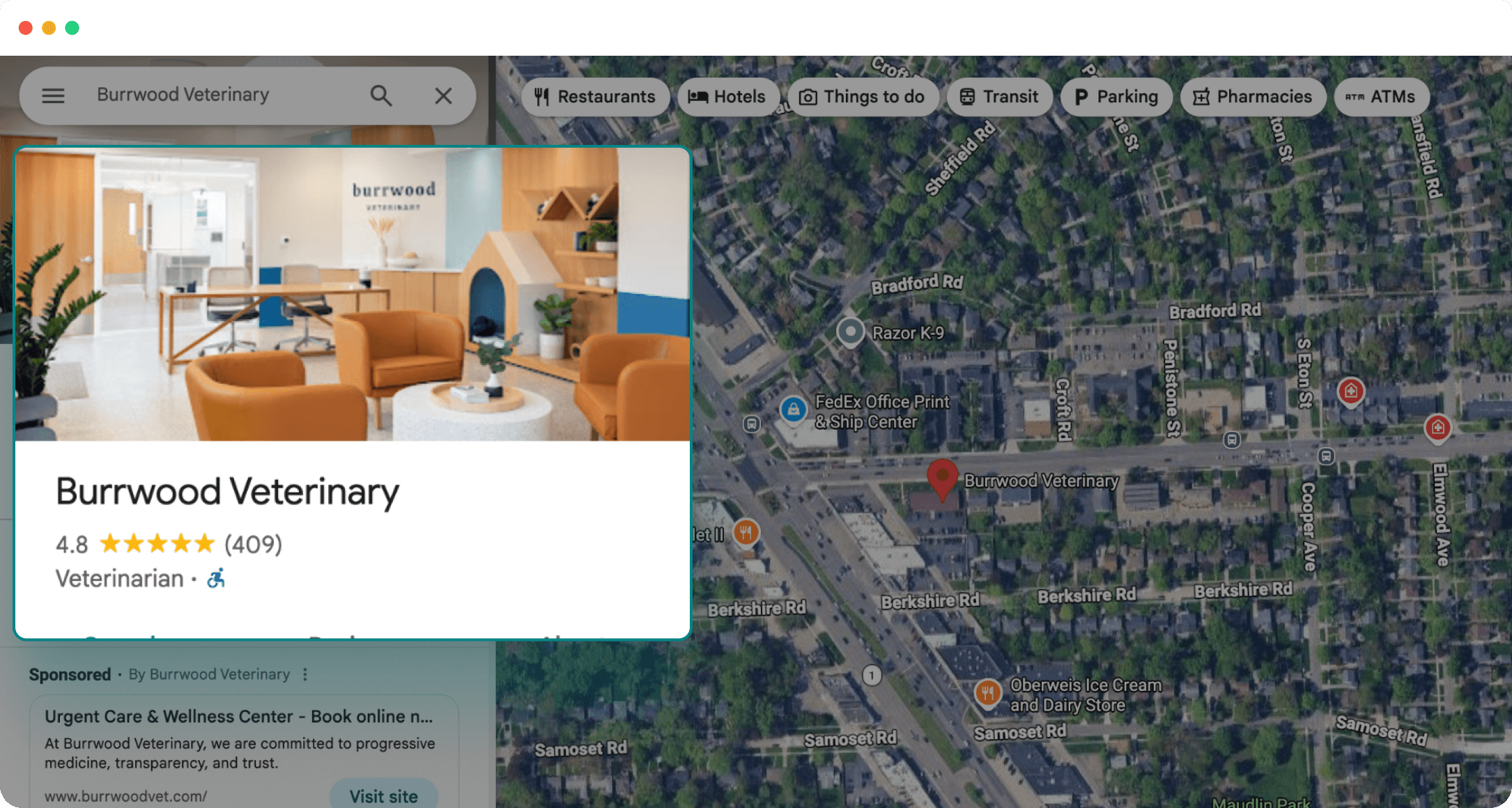 Burrwood Veterinary local search performance overview